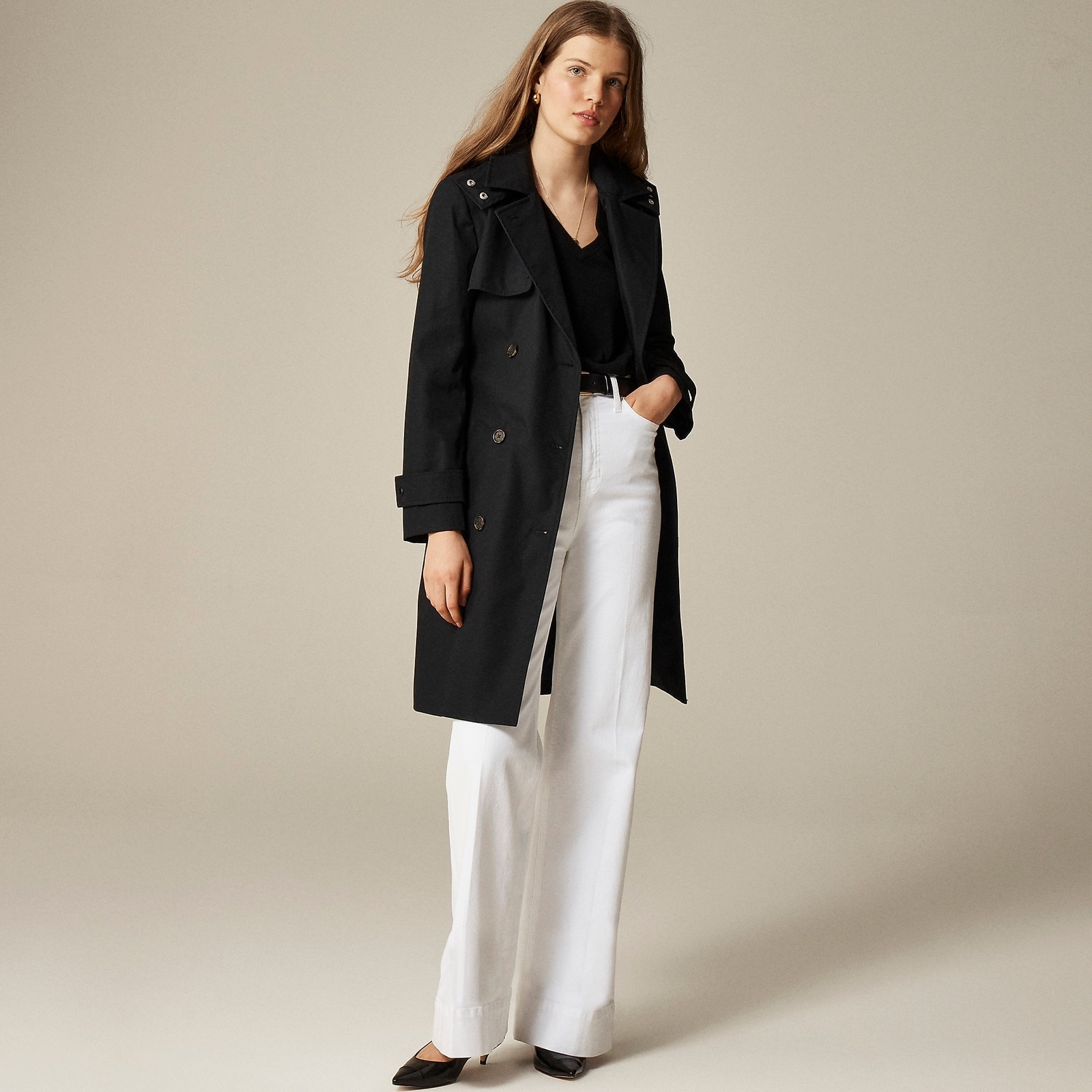 J. Crew Women's Icon Trench Coat Collared Notch Lapel Lined Black Size 6t Nwt